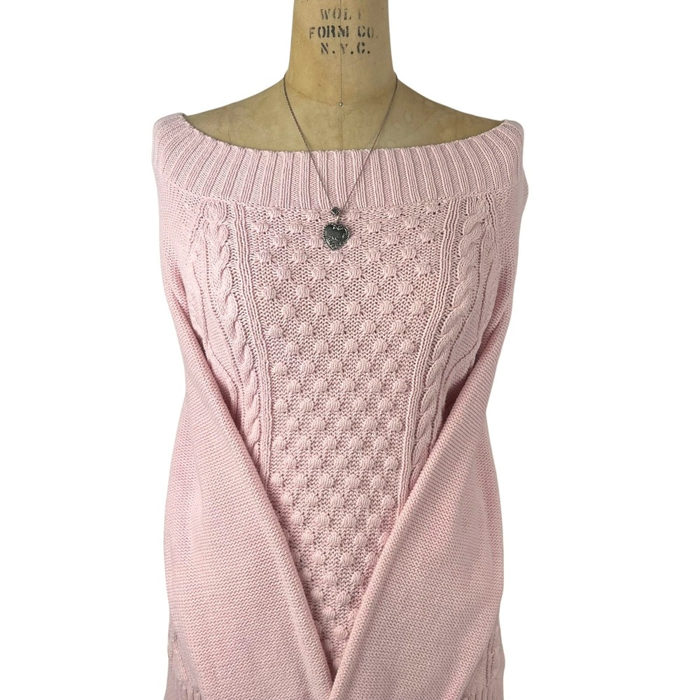 Coquette Chaps Sweater Off Shoulder Cable Knit Preppy Academia Layering Size L - Picture 2 of 9